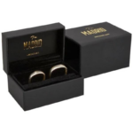 Madrid Jewellery Box for Wedding Rings-Matt Black Soft-touch / Black Velour Interior