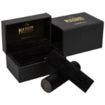 Madrid Jewellery Box for Wedding Rings-Matt Black Soft-touch / Black Velour Interior - Bild 2