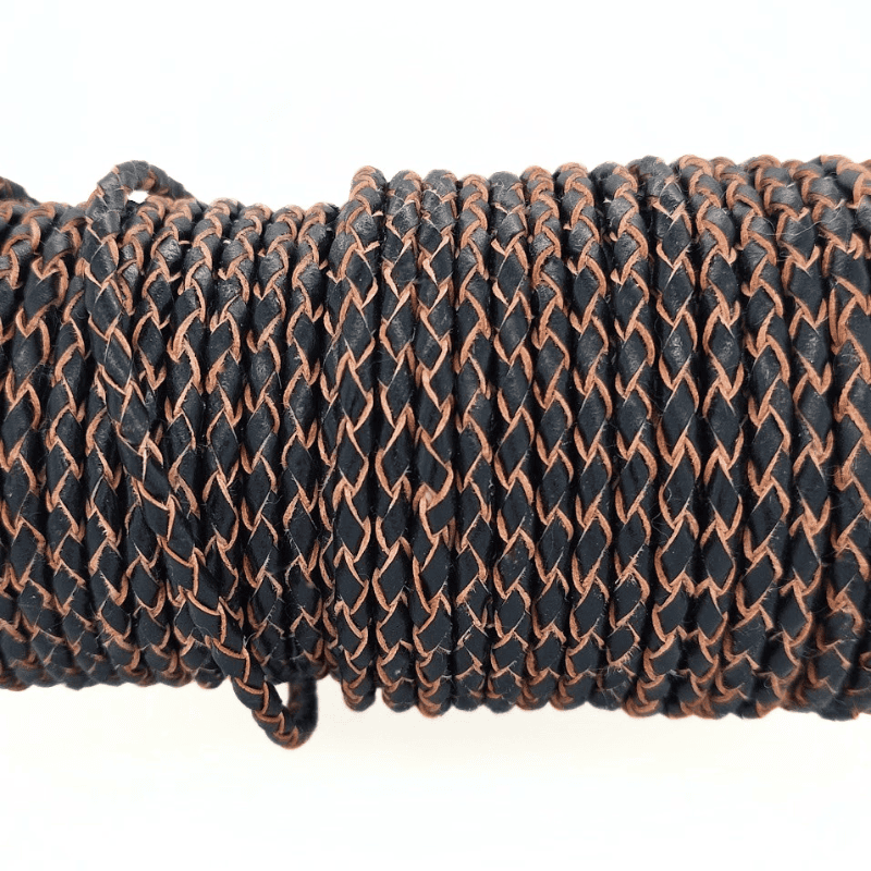 Round Braded leather cord Black with Brown inside SEBBD71 3mm Round Braded leather cord Black with Brown inside SEBBD71 3mm