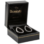 Bombay Jewellery Box for Earrings/ Studs/ Pendant - Black leatherette with gold tooling/ Black insert