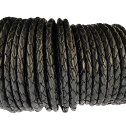 Oslo Round Braided Leather Cord- 8mm-Black Oslo Round Braided Leather Cord- 8mm-Black