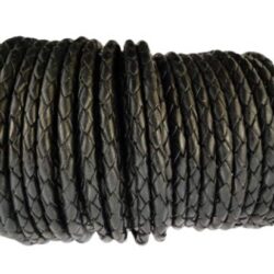 Oslo Round Braided Leather Cord - Black - 6mm