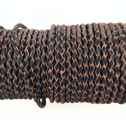 Rund flätad läderkabel svart med brun insida SEBBD71 3mm