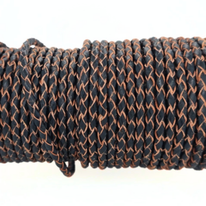 Rund flätad läderkabel svart med brun insida SEBBD71 3mm